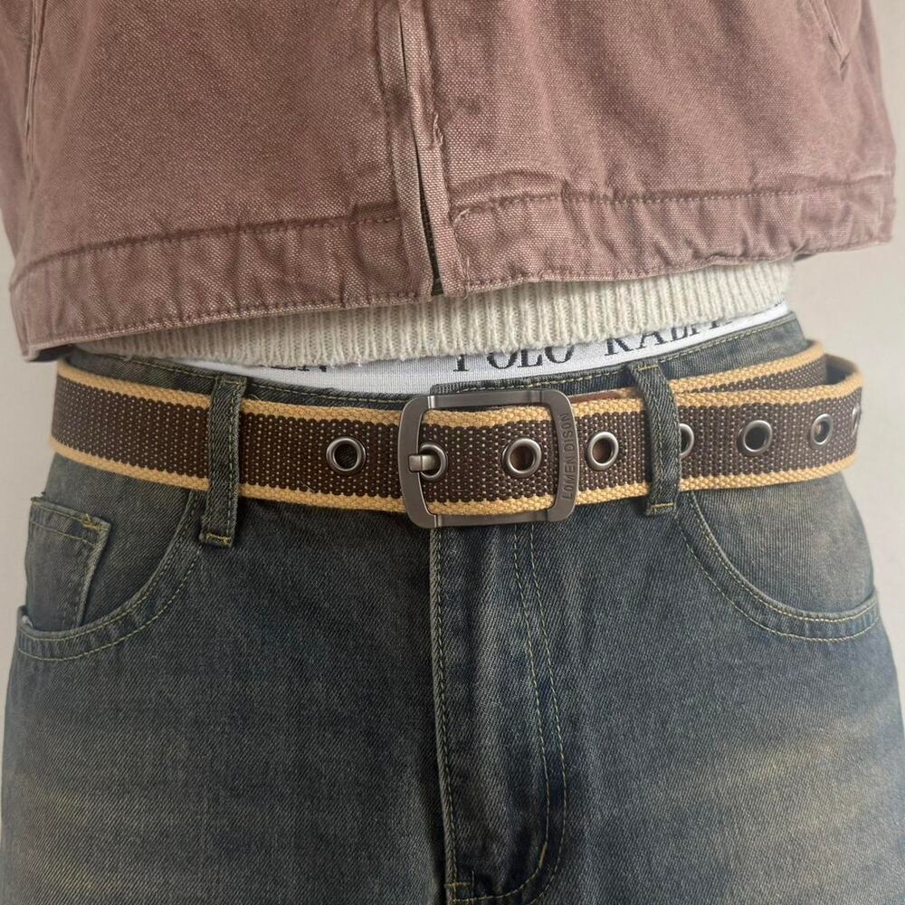 Vintage Brown Tan Canvas Belt Adjustable Fits 26-36 Unisex Streetwear Style